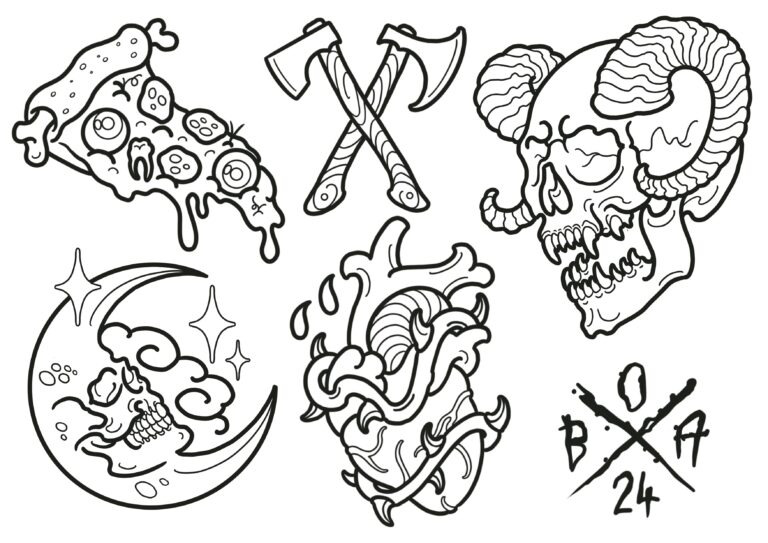 Old Sarum tattoo Bloodstock 2022 Flash sheet