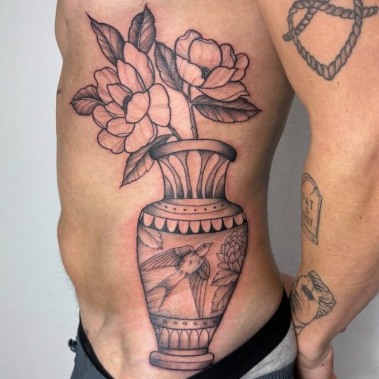 Old Sarum Tattoo Floral vase portfolio tattoo image